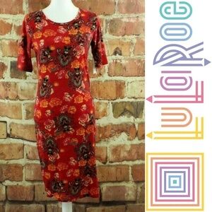 LULAROE Julia Dress Womens S Red Rose Floral Print Paisley Knee Length Knit NWT